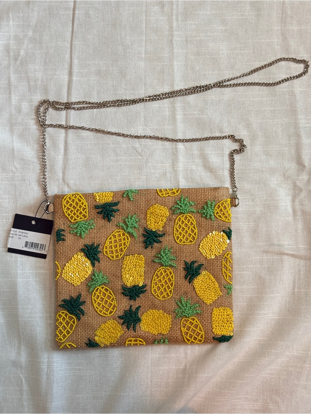 NWT AREA Stars Beaded Pineapple Jute Crossbody Clutch Bag